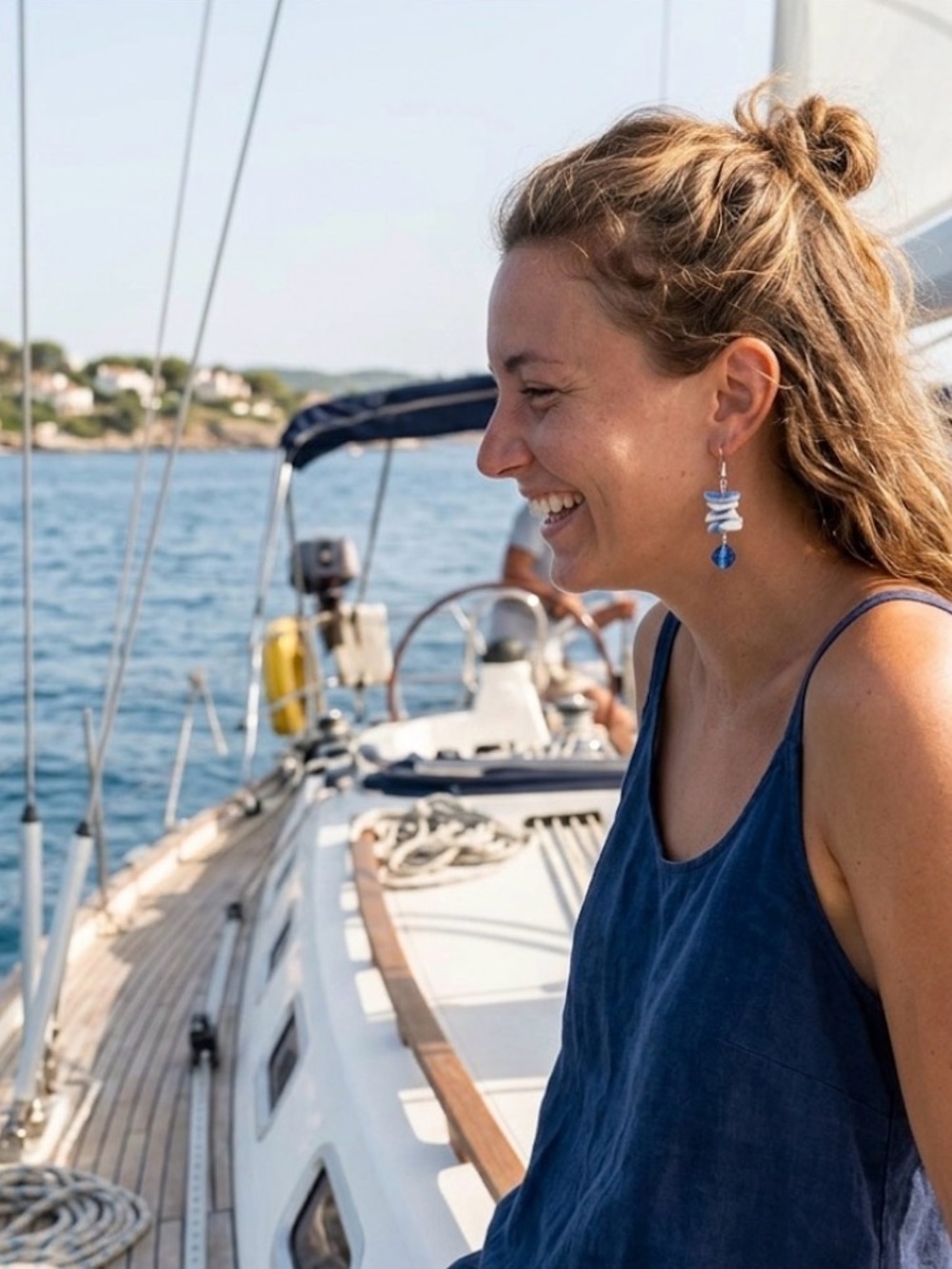 ⛱️ Artisan Blue Shell and Glass Earrings
